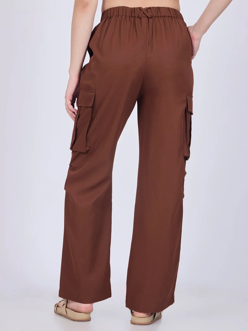 Outzidr  Brown Side Pocket Casual Trouser for Women | Best Price UAE